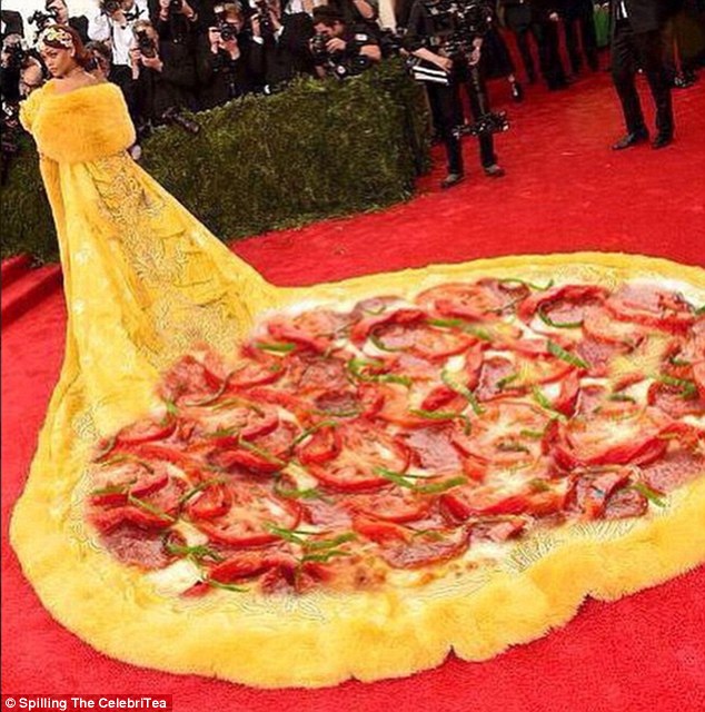 Rihanna wore a gigantic pizza dress. Or an omelet. Maybe both?